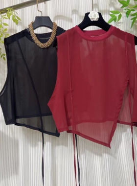 infobyfive2025夏季新款显瘦圆领不规则一代网纱马夹马甲2DE1004