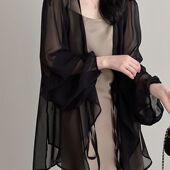 女夏季 垂感披肩外套罩衫 薄款 上衣宽松小个子开衫 法式 雪纺防晒衬衫