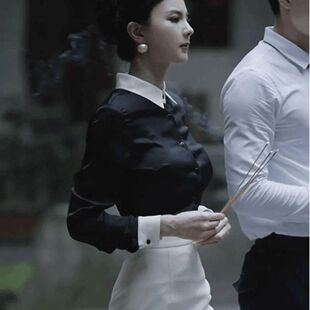 2026新款黑白拼接衬衫绝美正式场合气质上衣早秋穿搭减龄法式洋气