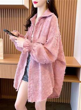提花薄款设计感衬衫女2026春秋装新款韩版宽松百搭大码上衣防晒衣