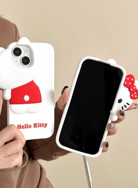 立体古早探头kitty猫适用iPhone16promax手机壳苹果14pro硅胶13防摔15网红潮7plus8plus全包4s软5SE女SE2/SE3