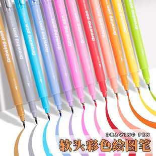 广纳8090艺绘笔软头彩色艺线笔bursh书法笔软头秀丽笔防水可叠色