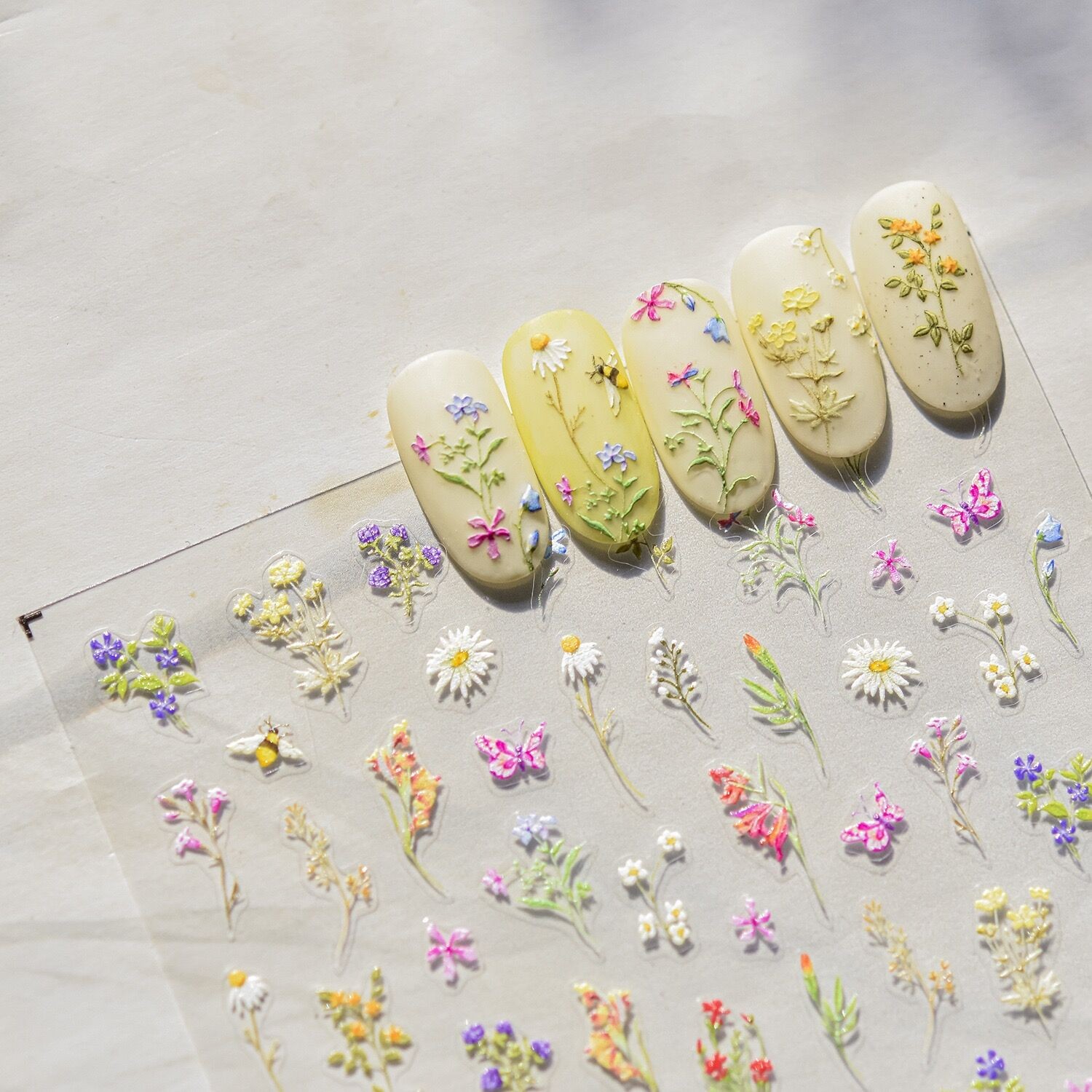 ins春日油画田园小野花浮雕美甲贴纸tomoni雏菊樱花干花指甲饰品