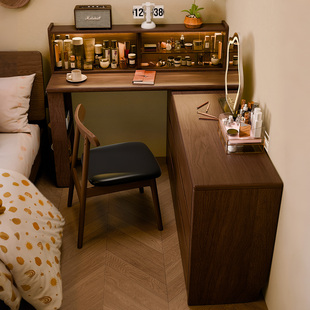 实木化妆桌梳妆台斗柜一体卧室现代简约转角书桌化妆台床尾收纳柜
