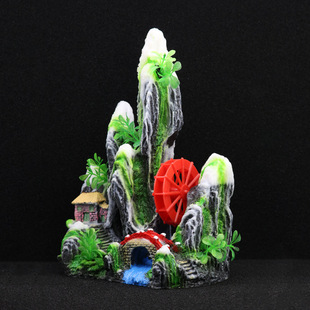 鱼缸造景水车风车假山水族箱树脂工艺品仿石头山景摆件造景/装饰