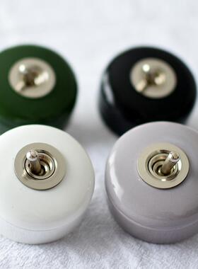 新品白色陶瓷pse认证拔杆开关圆形咖啡厅灯具控制器复古实木