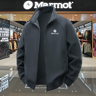 土拨鼠户外抓绒衣男款秋冬加绒加厚保暖立领开衫外套休闲运动上衣