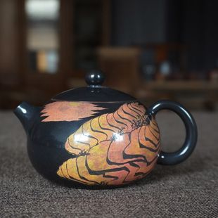 云南建水紫陶红泥氧化烧亮光王时君名家全手工作品彩填西施泡茶壶