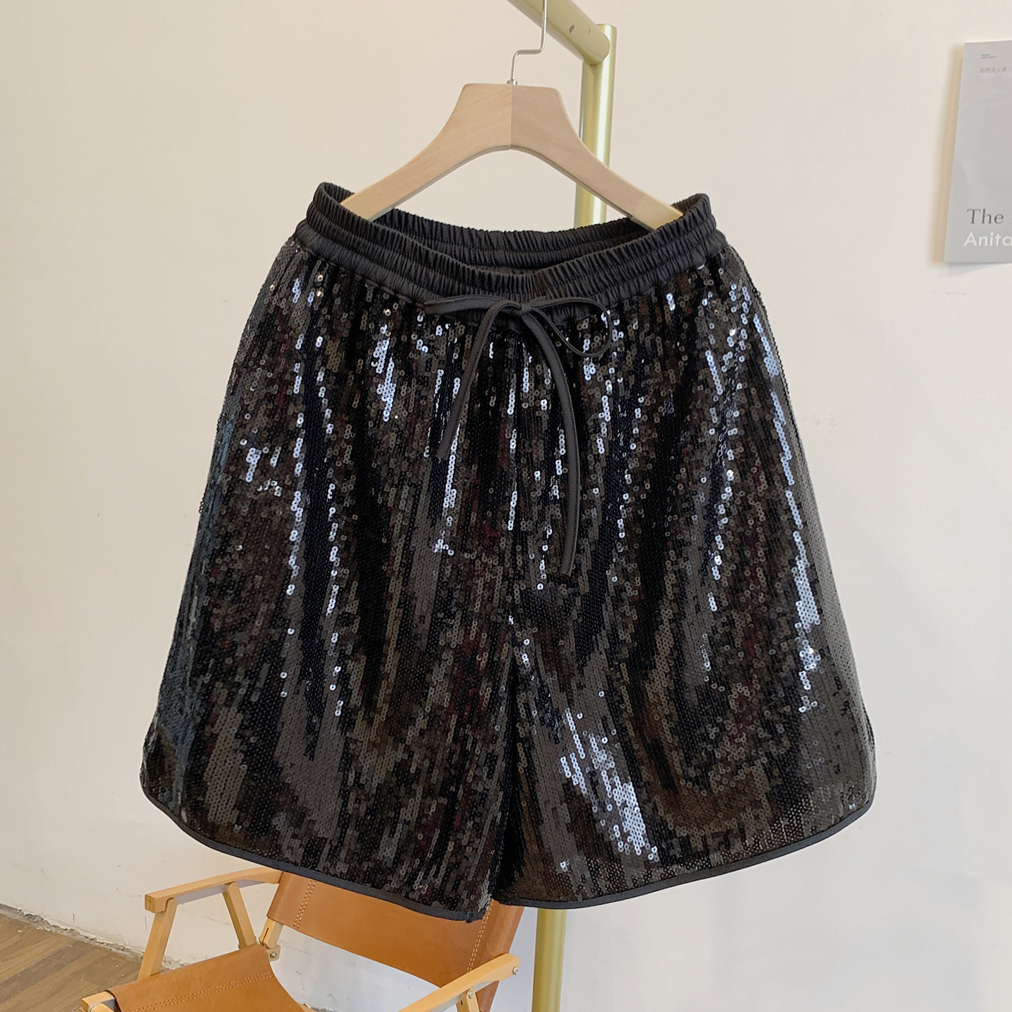 MNY2659亮片松紧腰系带宽松短裤,女装/女士精品,短裤,淘宝优惠券,粉丝福利购,淘宝优惠卷