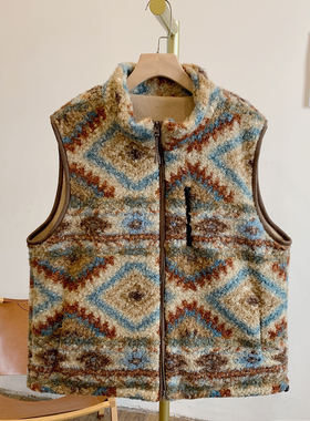 C5489加绒印花下摆抽绳双头拉链立领马甲