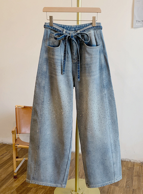 C5493加绒烫钻牛仔老爹裤