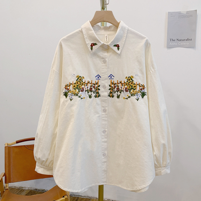 Y3338刺绣灯芯绒全开扣翻领衬衫