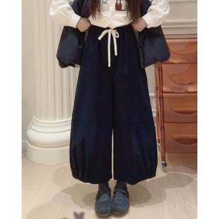 Y5584平绒松紧腰系带阔腿裤