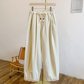 C4822纯色松紧腰系带宽松休闲裤