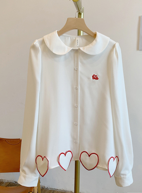 Y3228刺绣爱心贴布全开扣娃娃领衬衫