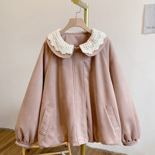 Y4140夹棉拉链钩花双层娃娃领棉衣外套