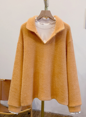 C5477假两件木耳边拼接翻领卫衣