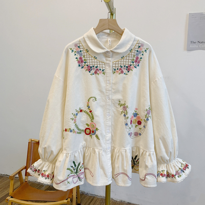 Y3225刺绣灯芯绒全开扣翻领衬衫