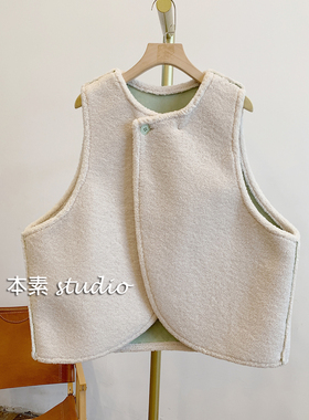 C2590两面穿毛绒圆领开衫马甲