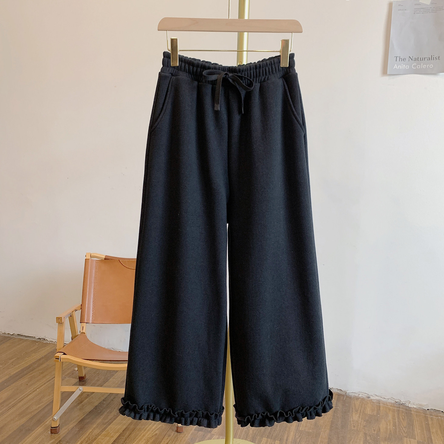 C5448加绒木耳边松紧腰系带阔腿裤,女装/女士精品,休闲裤,淘宝优惠券,粉丝福利购,淘宝优惠卷