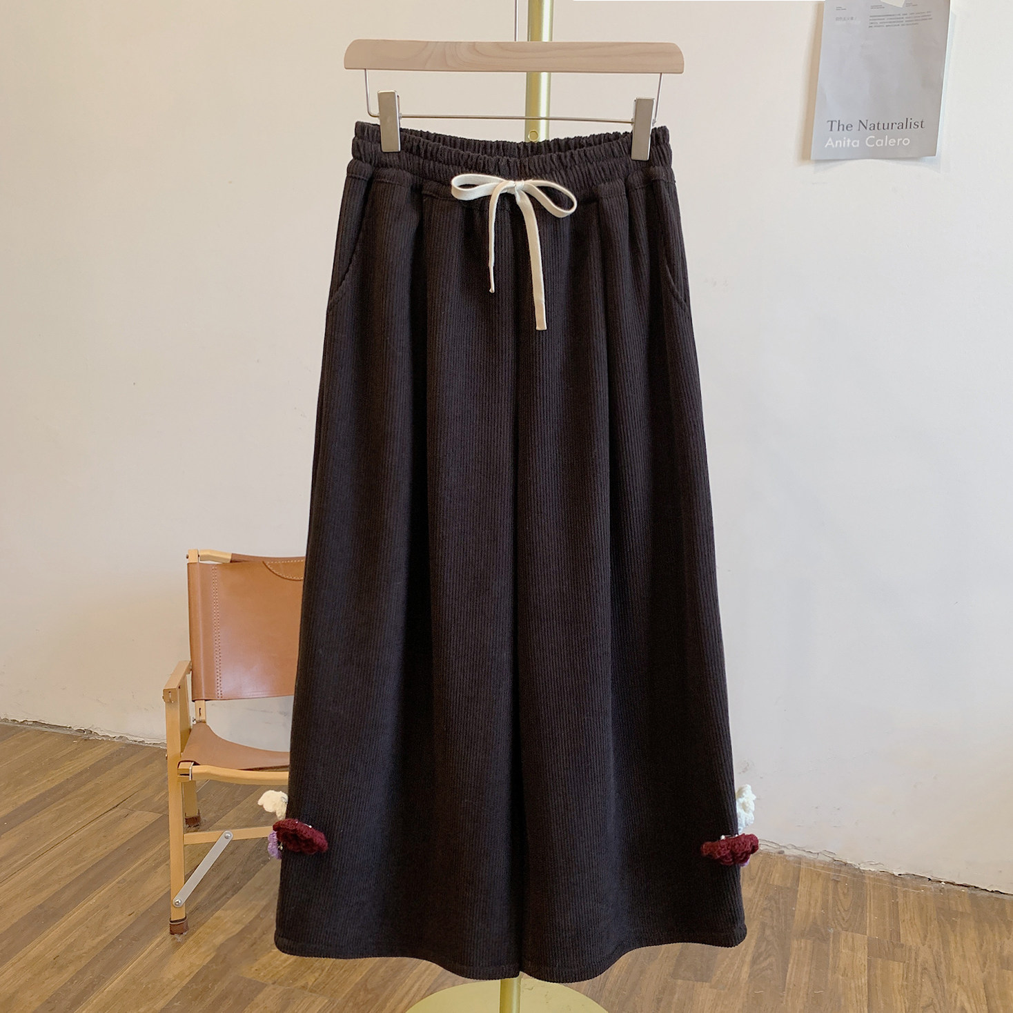 Y4127加绒灯芯绒小花松紧腰系带阔腿裤,女装/女士精品,休闲裤,淘宝优惠券,粉丝福利购,淘宝优惠卷