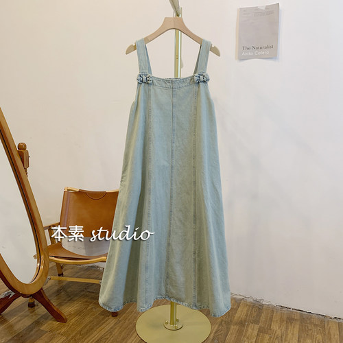 C0220蝴蝶结可调节宽松牛仔背带裙