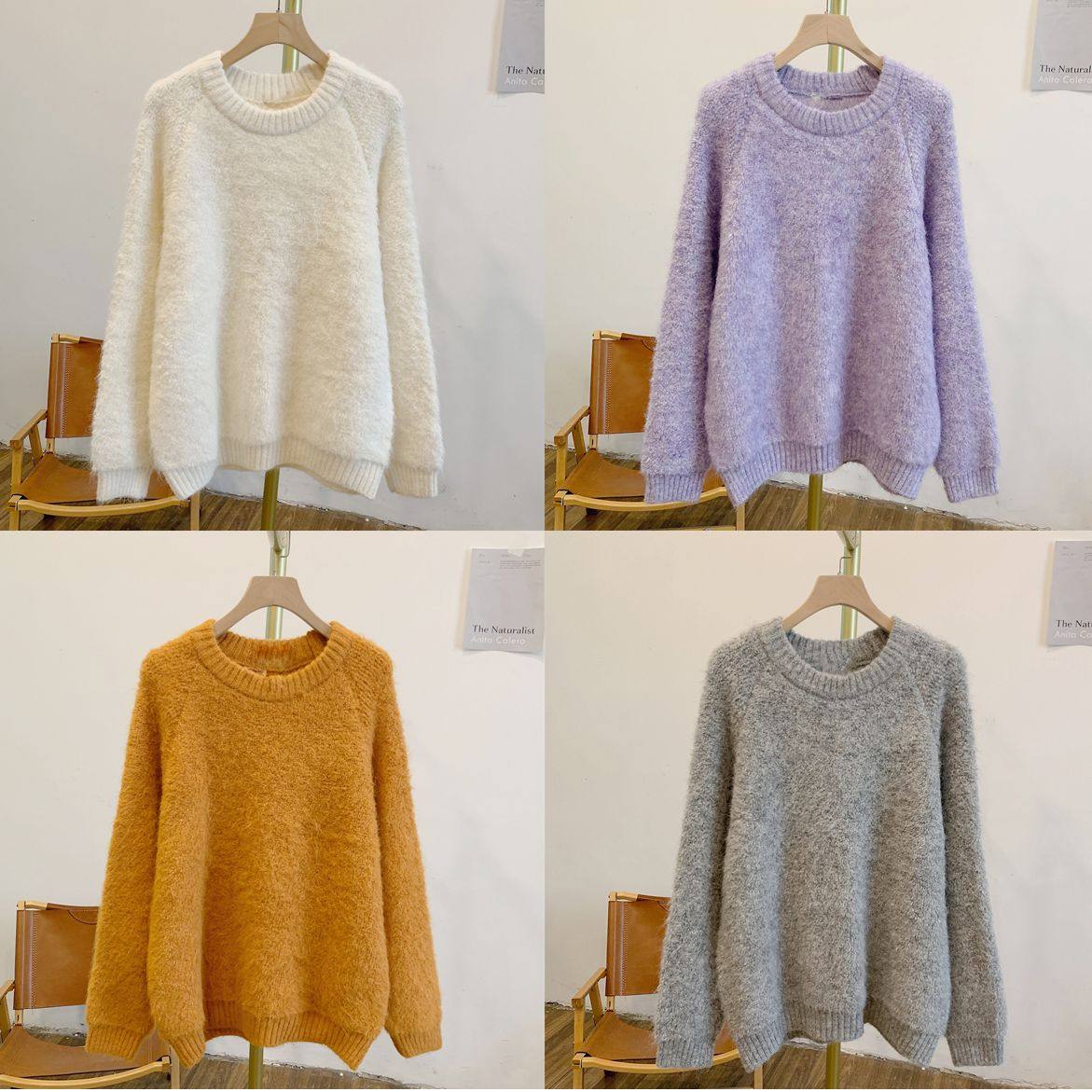 C5434纯色毛绒感圆领针织毛衣