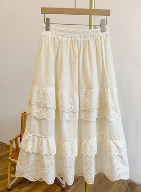 C5638刺绣蕾丝边松紧腰半身裙