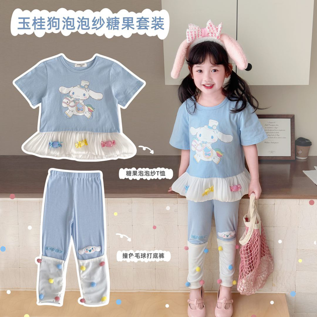 2025春夏新款女童糖果甜美百搭泡泡T恤可爱儿童萌趣卡通纯棉上衣