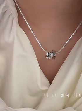 韩国原单s925纯银ins双圆环彩钻字母路路通转运珠项链锁骨链轻奢