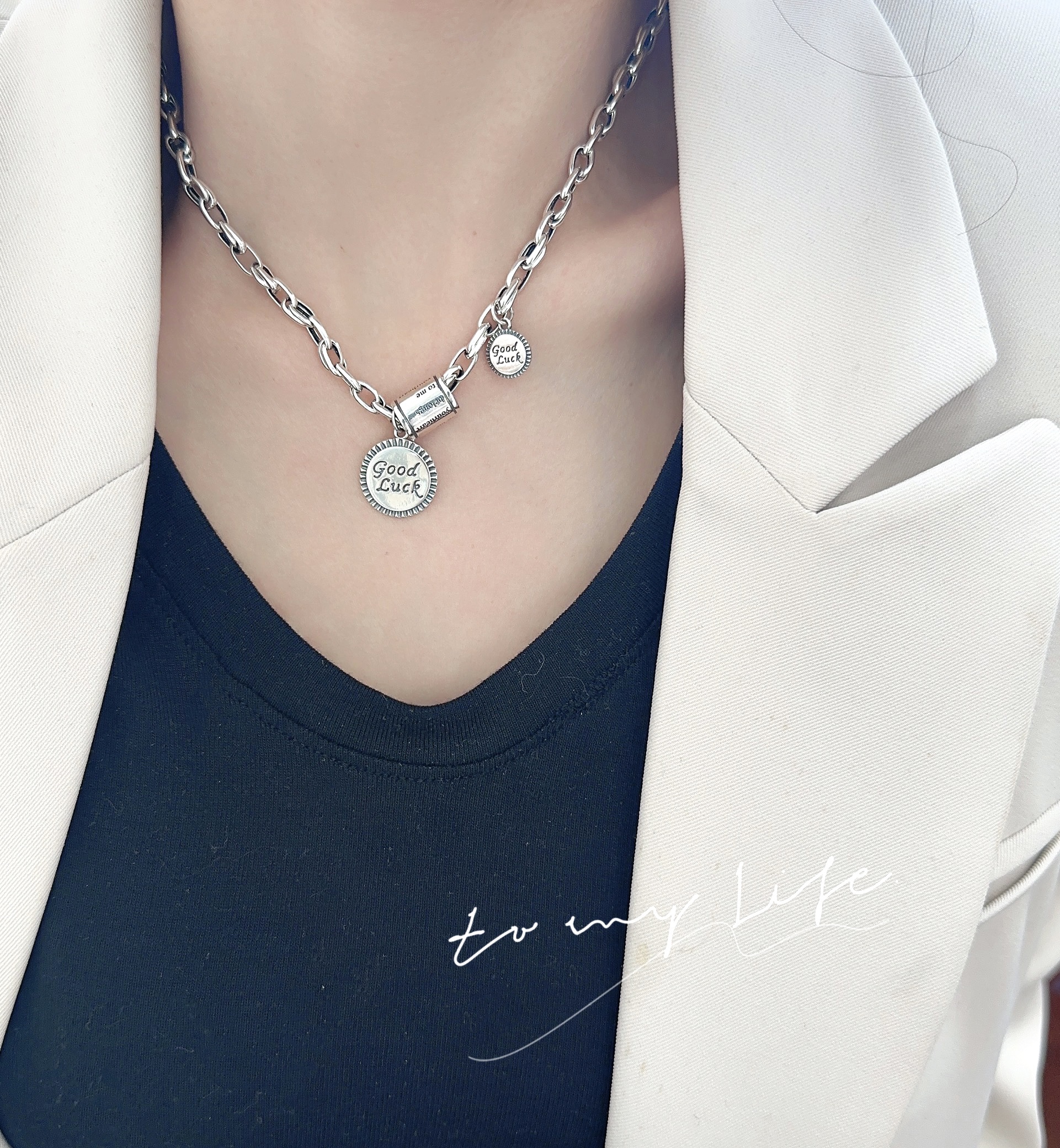 s925纯银项链女luck英文字母