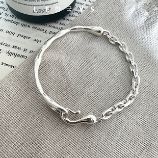 原单高货s925纯银手镯链条拼接小众独特设计简约质感百搭半镯手链