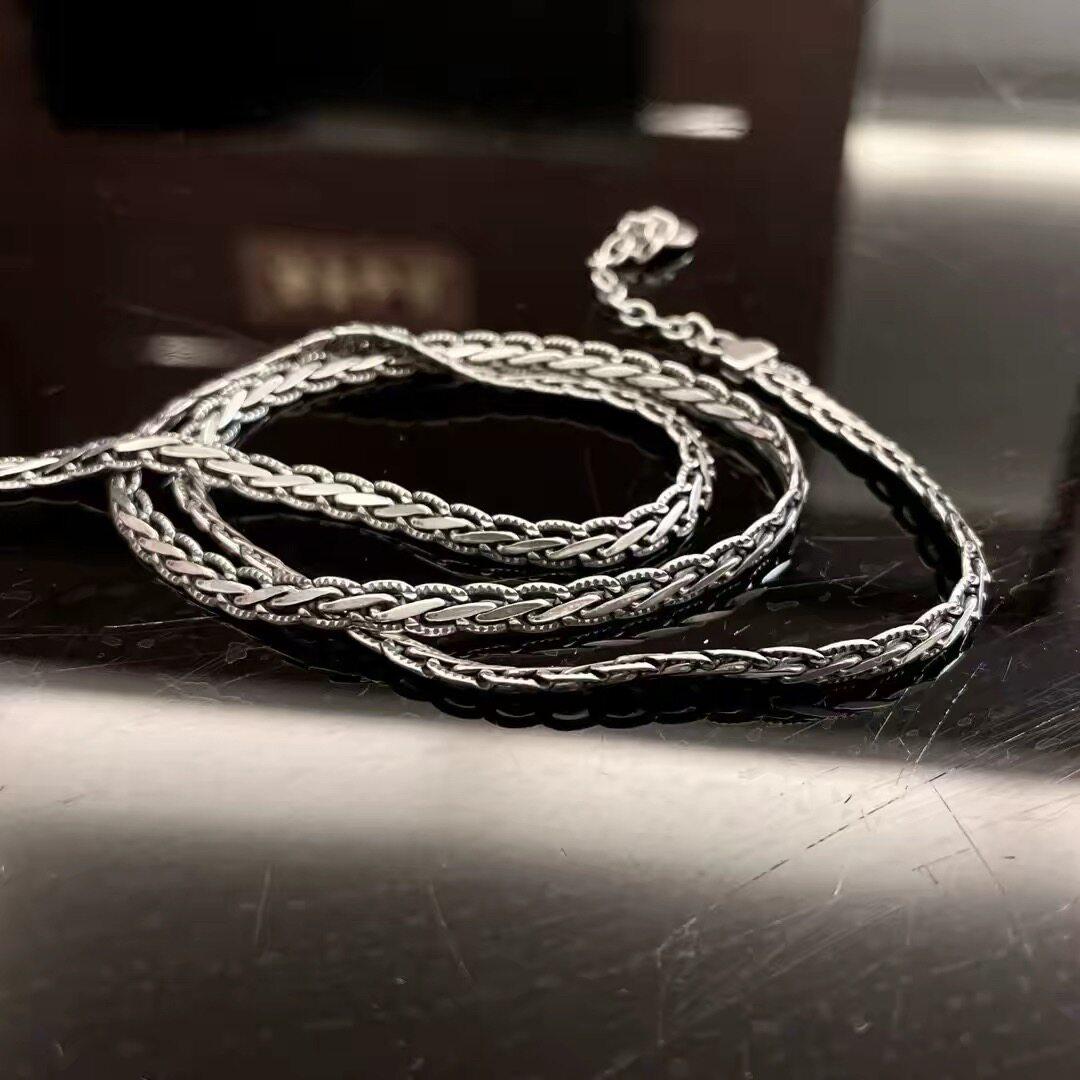 S925纯银复古手工编织龙骨项链
