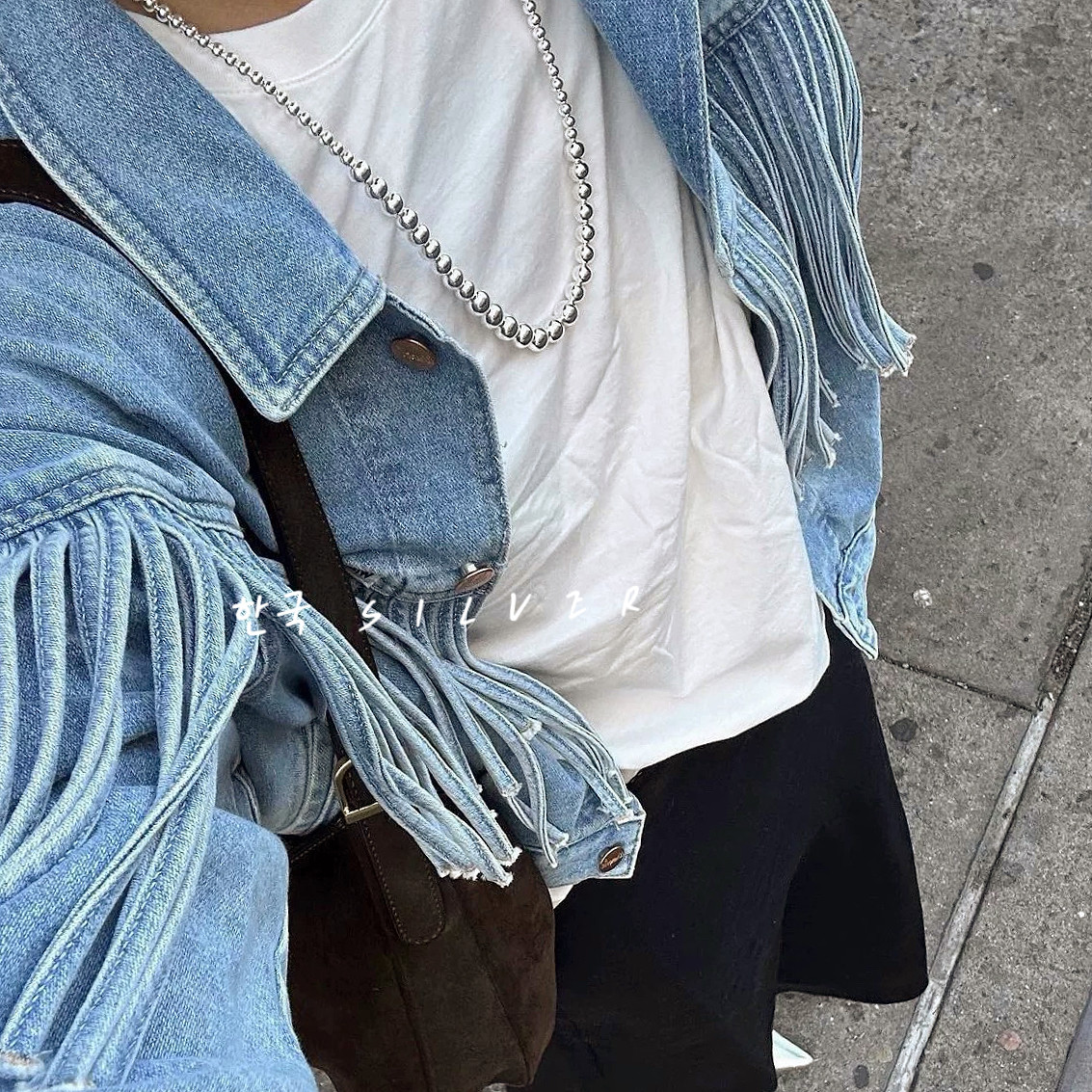 韩国S925纯银圆球项链重工不规则渐变银球长款毛衣链高级感新款潮