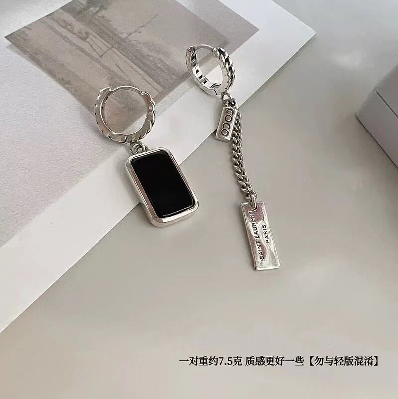 s925纯银方牌黑玛瑙耳环