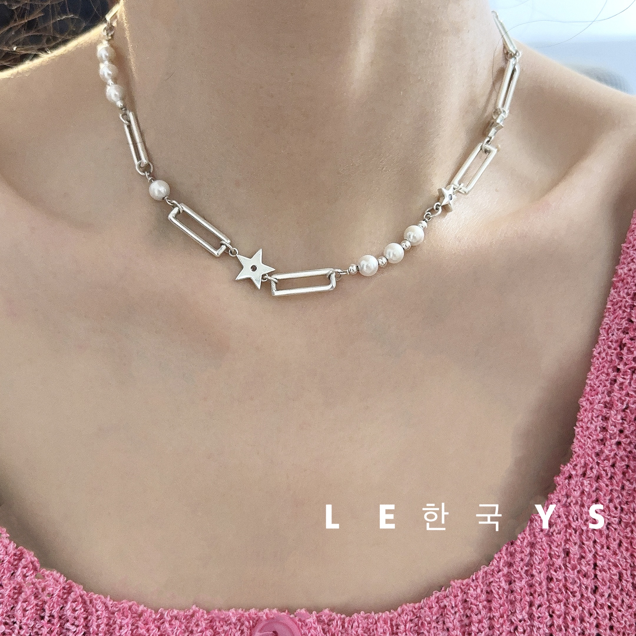 高级拼接气质珍珠项链s925纯银