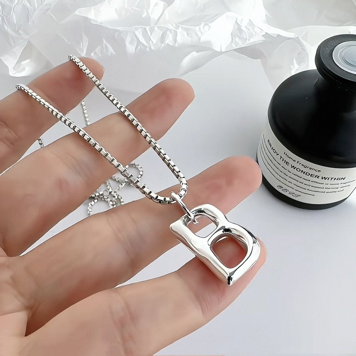 韩代精工S925纯银项链字母B吊坠进口八角链卫衣毛衣链百搭时尚潮,饰品/流行首饰/时尚饰品新,银饰项链,淘宝优惠券,粉丝福利购,淘宝优惠卷