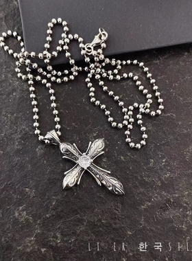 火焰凤尾复古镶钻十字架吊坠项链