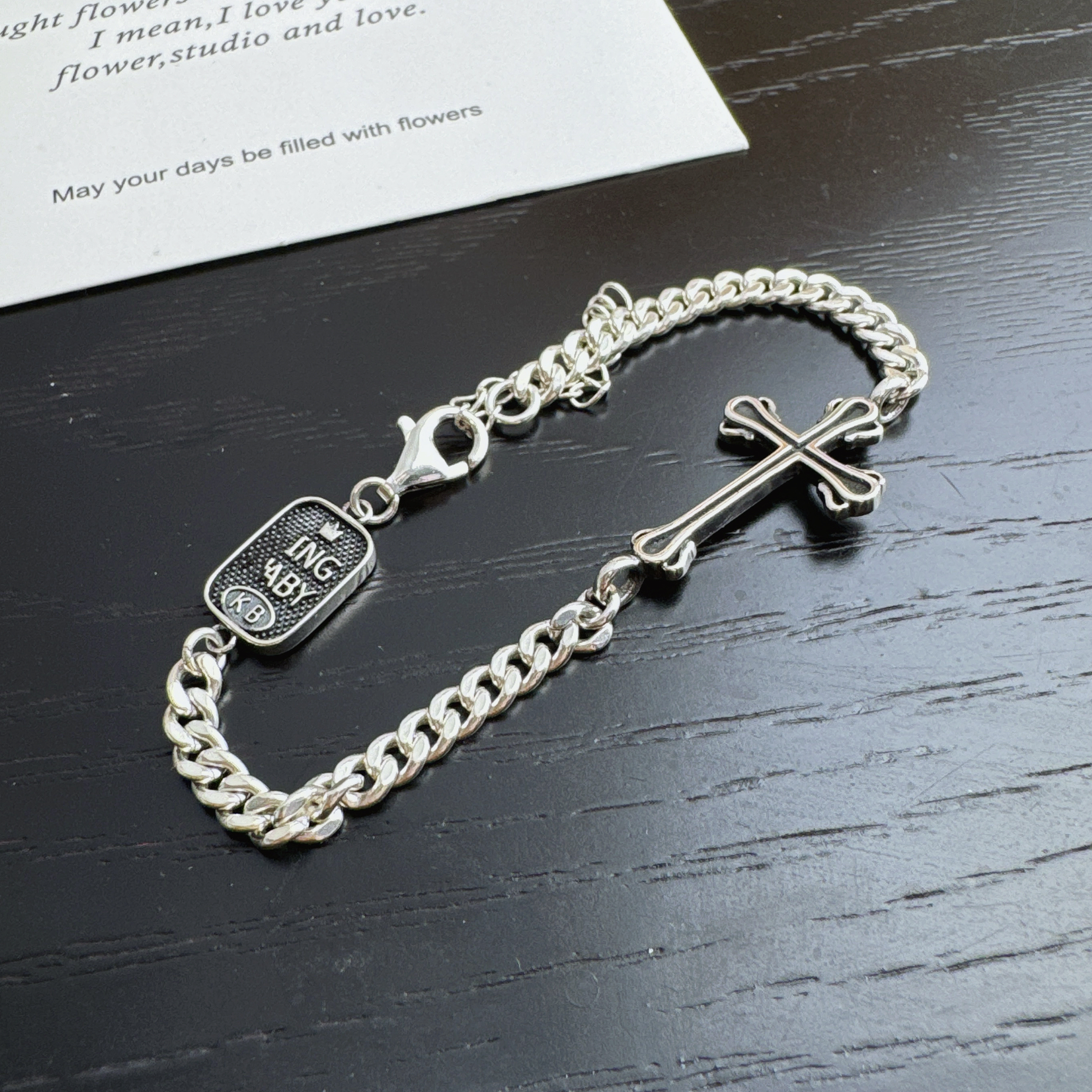 欧货订单孤品特价不退换通体S925通体纯银古巴十字架手链嘻哈复古