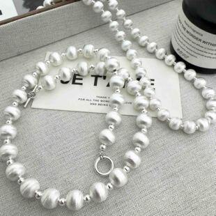 韩国s925纯银磨砂拉丝圆球项链重工OT扣高级感轻奢时尚银球锁骨链