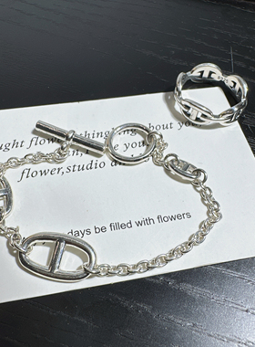 韩单断码特价S925纯银猪鼻子手链猪鼻子戒指百搭OT扣轻奢小众设计