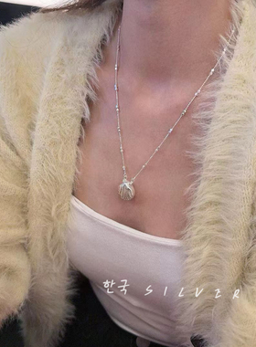 韩代S925纯银贝壳吊坠毛衣链小众设计高级感百搭项链2026新款简约