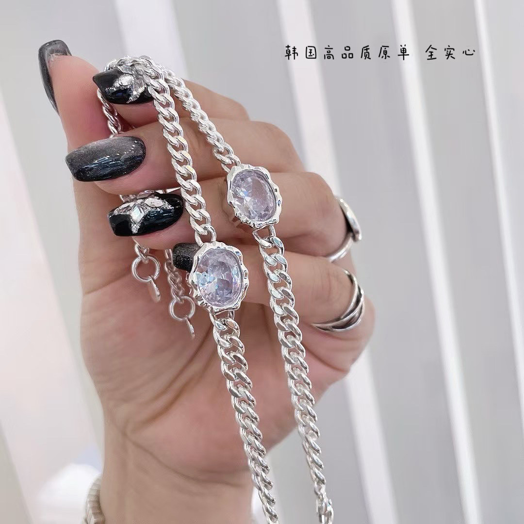 韩代s925纯银古巴冰糖手链女渐变链条百搭质感手环新款潮小众设计