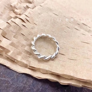 韩单s925纯银个性缠绕麻花戒指男女同款小众设计ins百搭食指戒潮