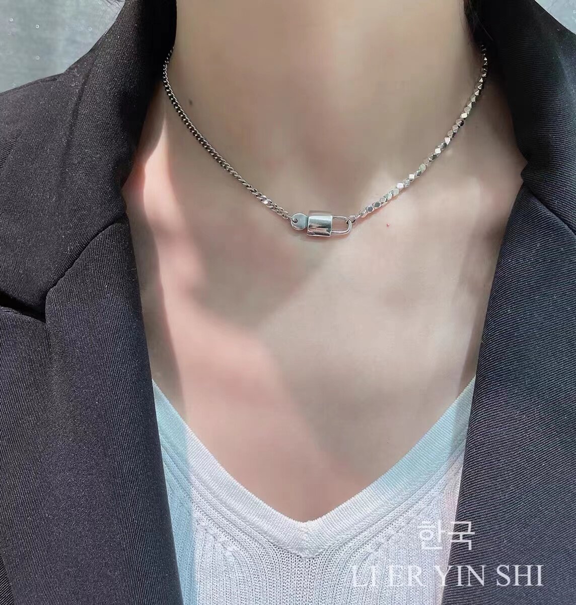 s925纯银小锁项链锁骨链