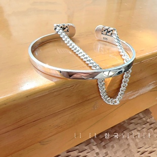 s925纯银手镯双层叠戴手链女ins小众设计精致简约女链条手环开口