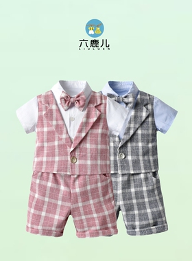 男童英伦风夏西装宝宝洋气夏天套装幼童周岁生日绅士礼服帅气服装
