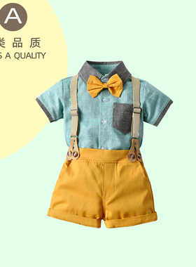 儿童背带裤套装春夏新款帅气男童婚礼花童宝宝周岁礼服男孩生日服