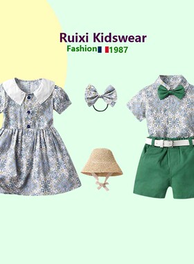 北欧吉普赛风儿童兄妹装薄款龙凤胎宝宝度假亲子套装Baby clothes