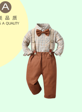 花童男童礼服套装男孩春秋衬衫背带裤儿童帅西装中大童主持人衣服